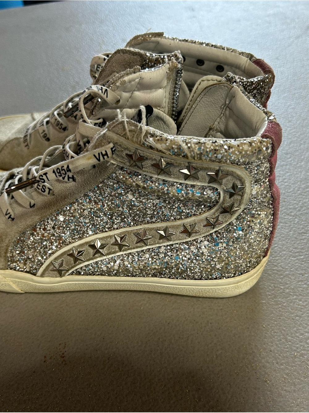 Vintage Havana Kids Glitter High-Top Sneakers - Silver with Pink Heel